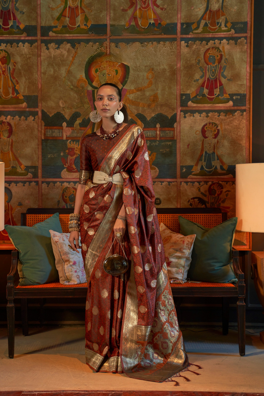 Elora Satin Tanchoi Silk Blend Saree with Handloom Weaving