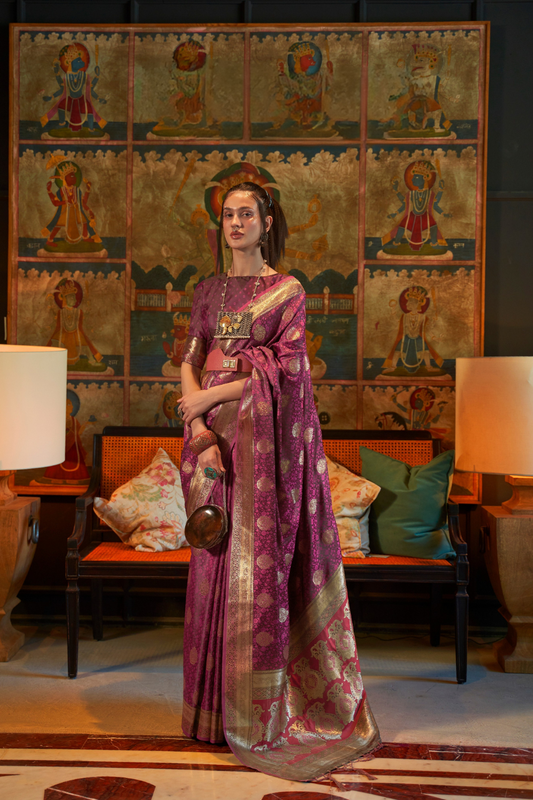 Elora Satin Tanchoi Silk Blend Saree with Handloom Weaving