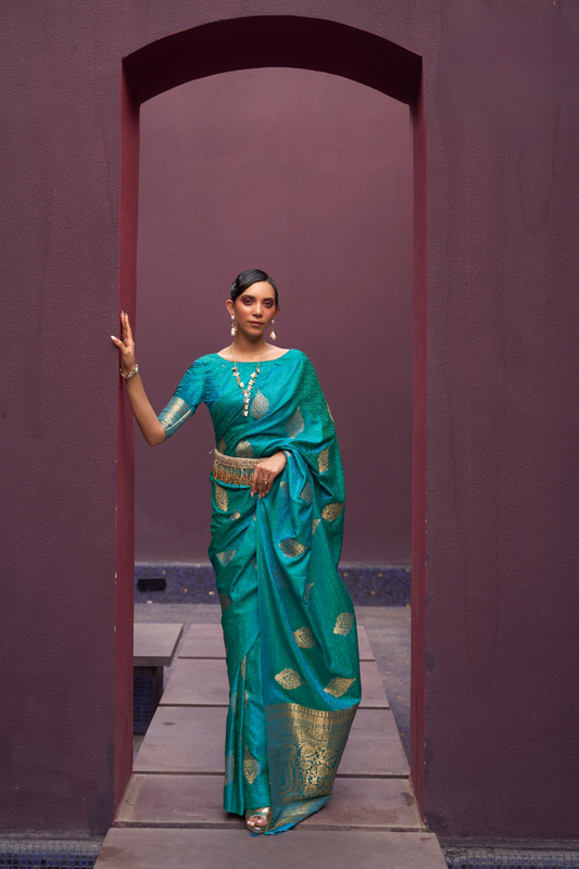 Printed Silk Saree with Zari Border and Tassels