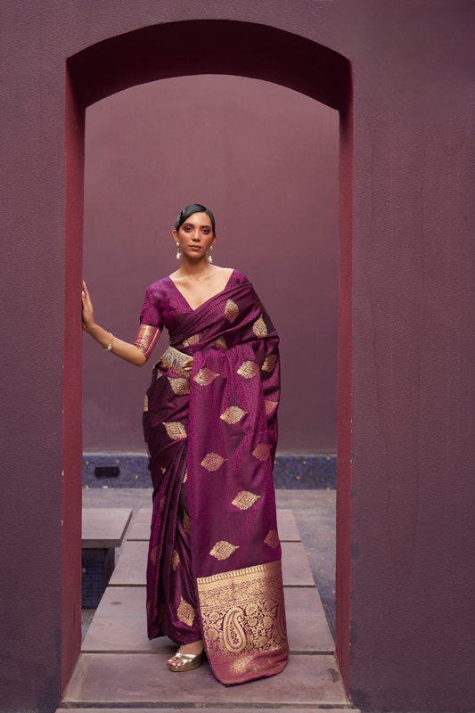 Printed Silk Saree with Zari Border and Tassels