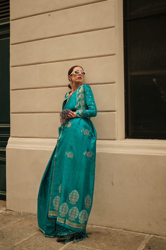 Zari Handloom Woven Satin Silk Saree with Lustrous Finish