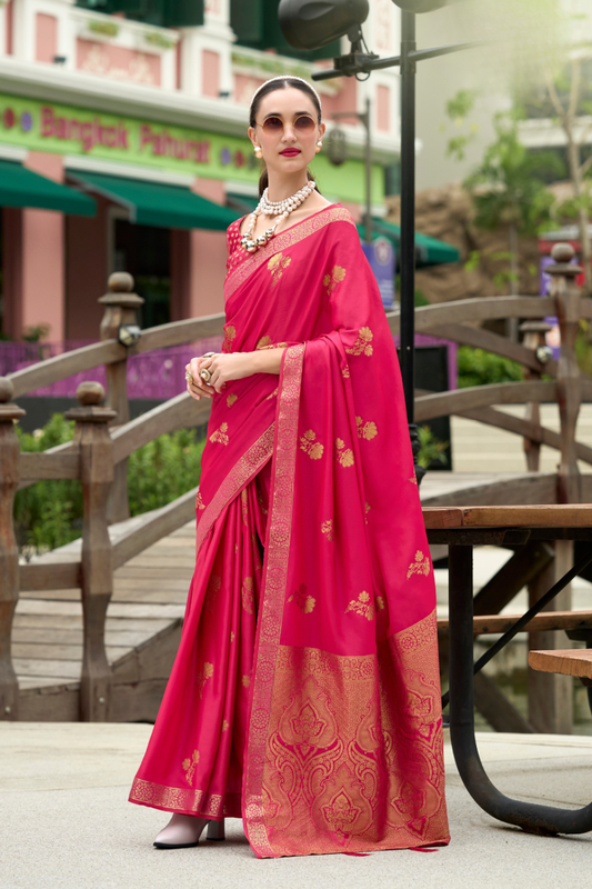 Royal Handwoven Satin Saree with Intricate Zari Detailing - LaVante Fashion