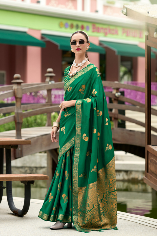 Royal Handwoven Satin Saree with Intricate Zari Detailing - LaVante Fashion