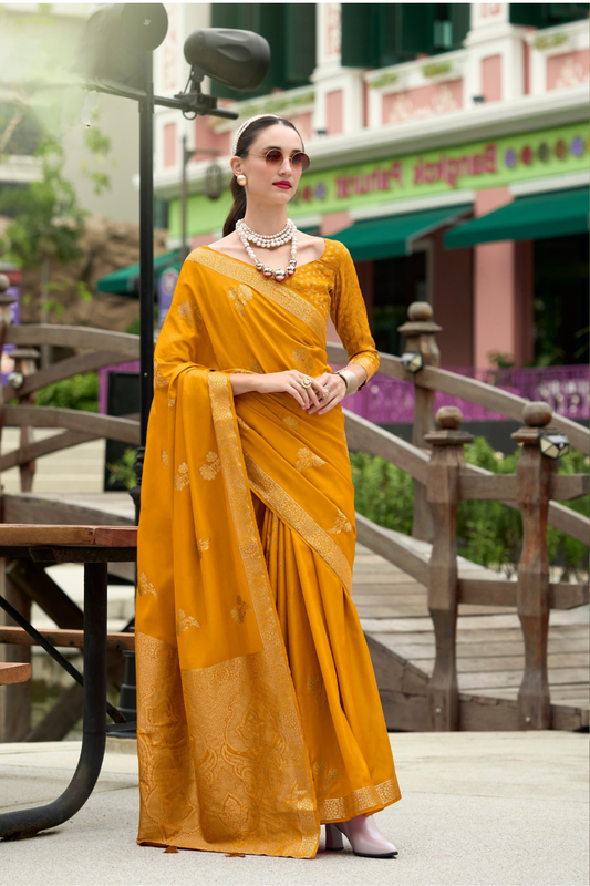 Royal Handwoven Satin Saree with Intricate Zari Detailing - LaVante Fashion