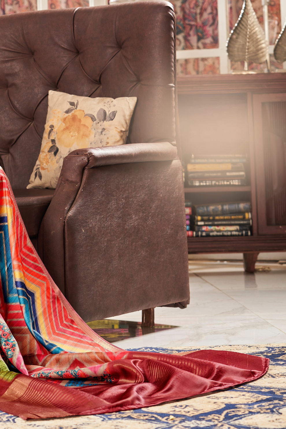 Glossy Pure Satin Silk Drape with Contemporary Digital Art - LaVante Fashion