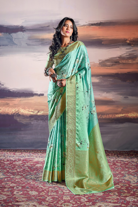 Elegant Pure Satin Fabric Featuring Self Weaving and Floral Digital Printt