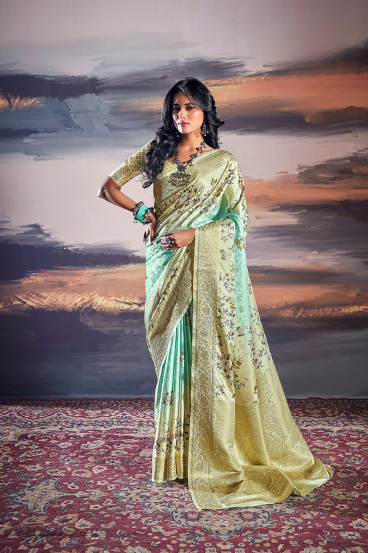 Elegant Pure Satin Fabric Featuring Self Weaving and Floral Digital Printt