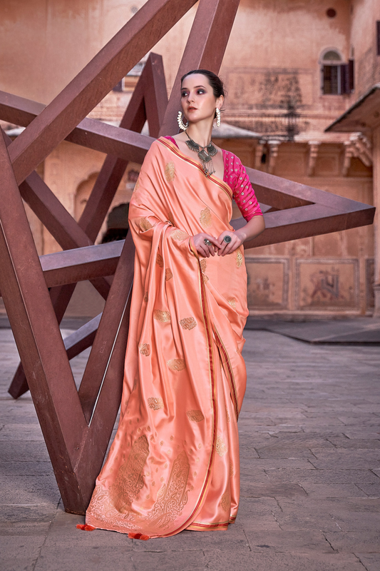 Luxurious Satin Fabric Adorned with Traditional Zari Work - LaVante Fashion