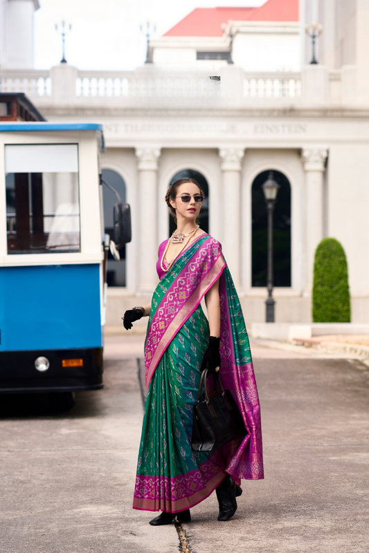 Soft Silk Saree with Ikkat Border and Classic Elegance - LaVante Fashion