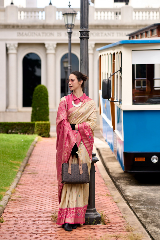 Soft Silk Saree with Ikkat Border and Classic Elegance - LaVante Fashion