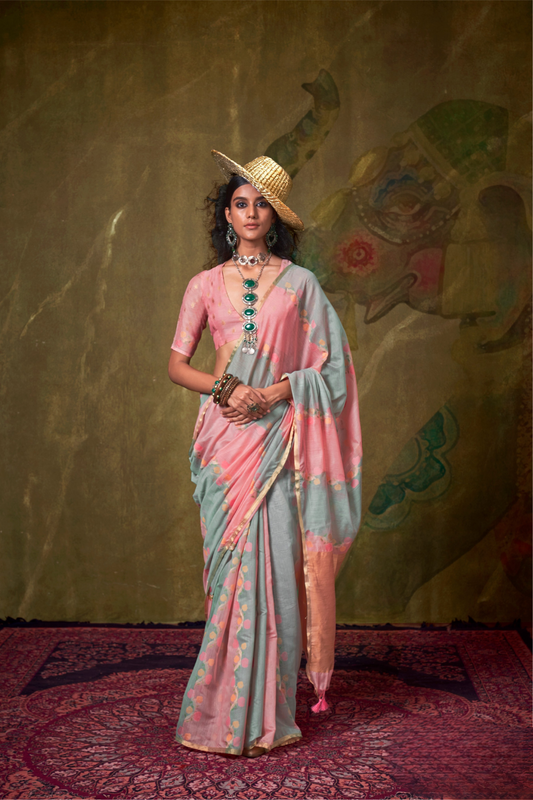 Pure Spun Rangkaat Weaving Saree with Heavy Pallu & Tassels