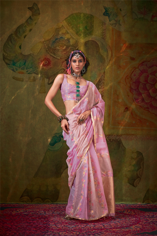 Pure Spun Rangkaat Weaving Saree with Heavy Pallu & Tassels