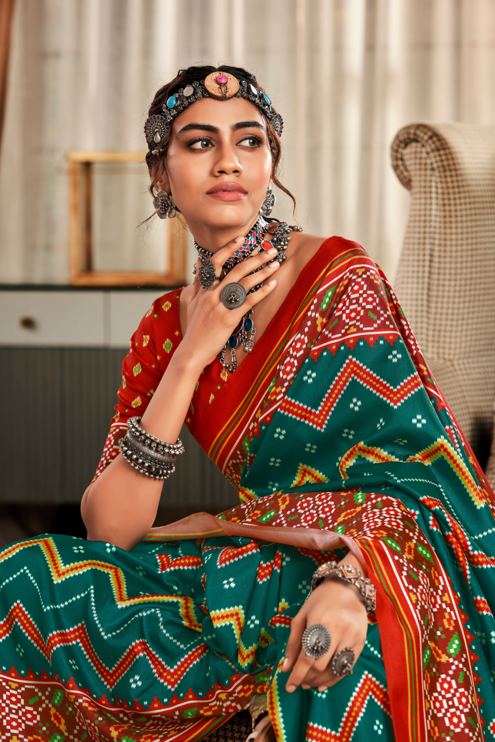 Pure Tussar Silk Saree with Patola Print & Lagdi Patta Pallu - LaVante Fashion