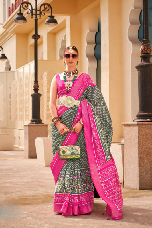 Classy Mehndi Traditional Saree with Elegant Weaving Work
