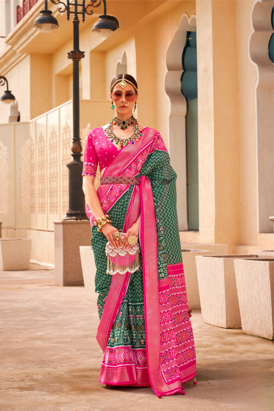 Classy Mehndi Traditional Saree with Elegant Weaving Work