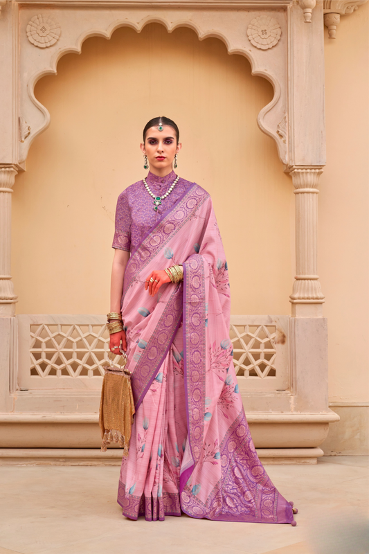 Modern Foil Printed Silk Saree with Aqua Inspired Finish