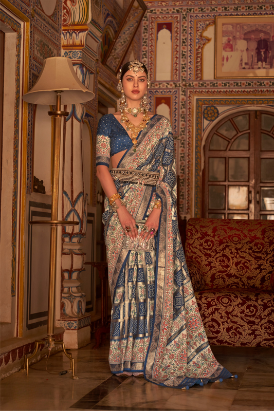 Elegant Pure Silk Bandhani Saree with Weaving and Artistic Print