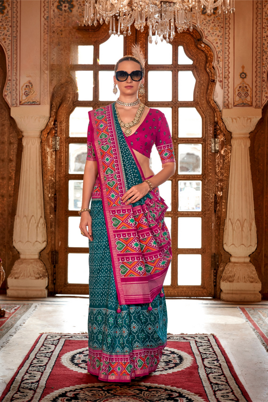 Designer Soft Silk Saree with Patola Prints