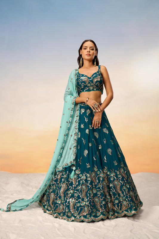 Pure Georgette With Heavy Sequins Embroidery Lehenga Choli Dupatta