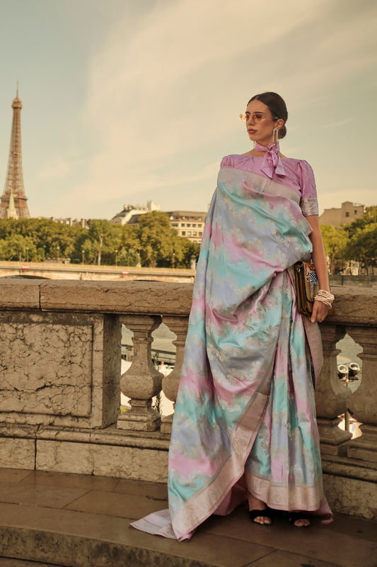 Banarasi Woven Satin Silk Blend Saree with Tassel Accents