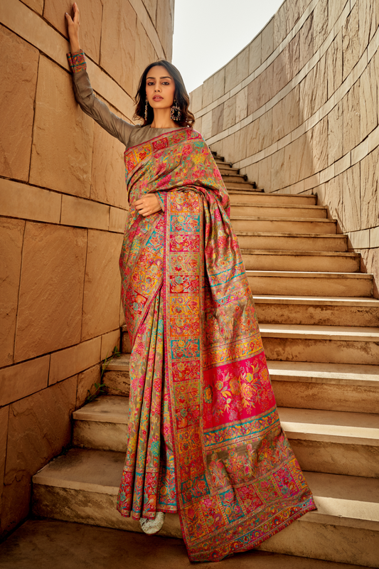 Classic Pashmina Silk Saree with Rich Kashmiri Craftsmanship