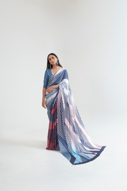 Kouture Digital Satin Silk Saree in Japan Creep Fabric