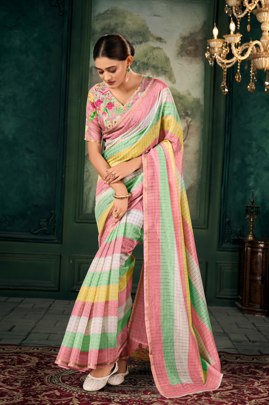 Soft Chanderi Linen Fabric with Artistic Digital Print - LaVante Fashion