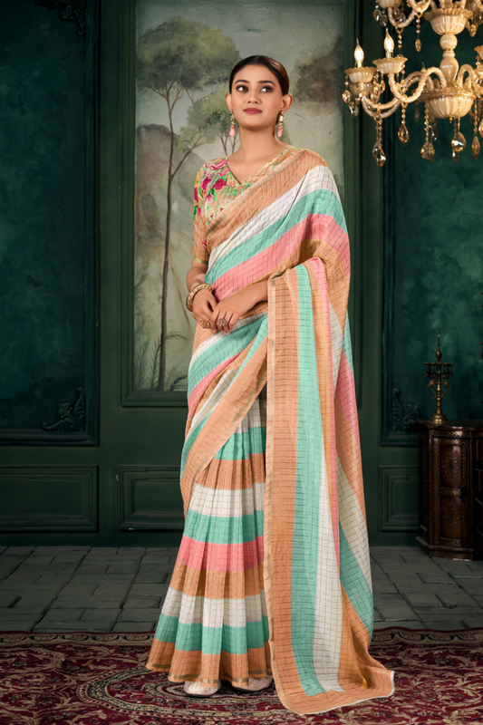 Soft Chanderi Linen Fabric with Artistic Digital Print - LaVante Fashion