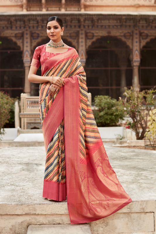 Soft Nylon Crepe with Zari Weaving & Digital Print - LaVante Fashion