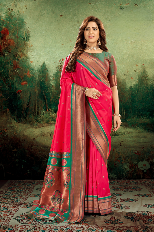 Soft Peshwai Paithani Silk Saree with Traditional Zari Weaving & Royal Pallu