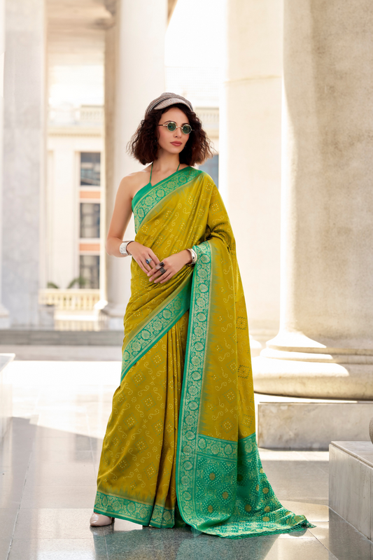 Soft Silk Saree with Ikkat Bandhani Fusion Design - LaVante Fashion