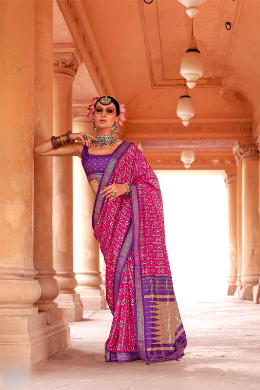 Radiant Super Polyester Viscose Silk Saree with Traditional Patola Design - LaVante Fashion