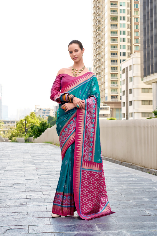 Soft Banarasi Silk Saree with Traditional Ikkat Weaving - LaVante Fashion