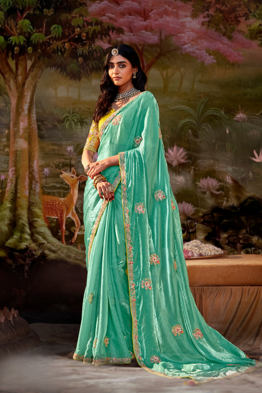 Dolla Silk Embroidered Wedding Saree with Contrast Blouse Design