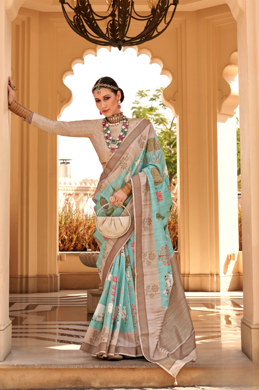 Rich Banarasi Handwoven Linen Silk Saree with Traditional Weave