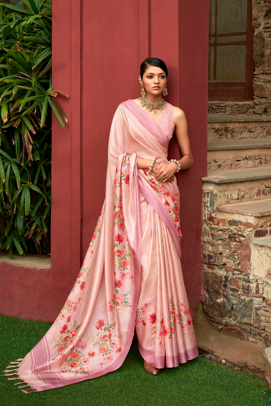 Super Tussar Silk Saree with Excellent Digital Floral Print - LaVante Fashion