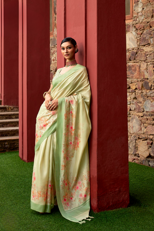 Super Tussar Silk Saree with Excellent Digital Floral Print - LaVante Fashion