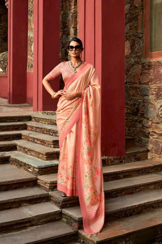 Super Tussar Silk Saree with Excellent Digital Floral Print - LaVante Fashion