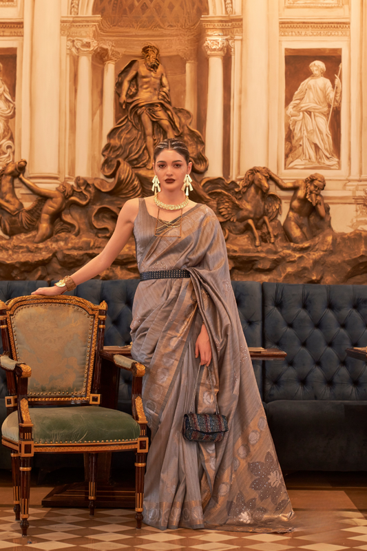 Woven Tussar Silk Saree with Elegant Sequins Work