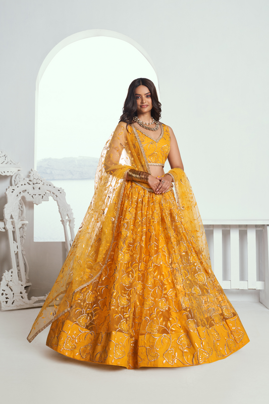 Graceful Net Lehenga Choli with Intricate Embroidery for Engagement Wear
