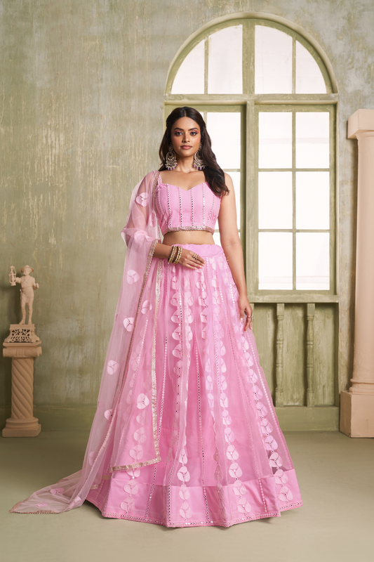 Stylish Wine Embroidered Net Lehenga Choli for Special Occasions