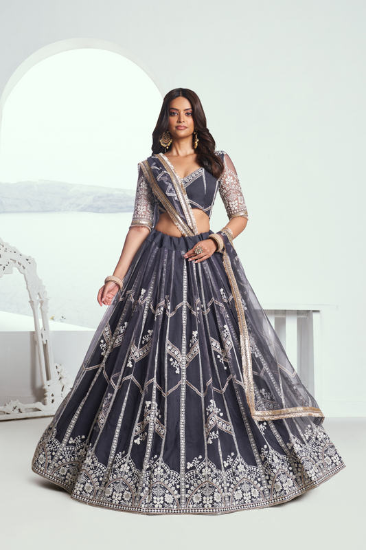 Graceful Net Lehenga Choli with Intricate Embroidery for Engagement Wear