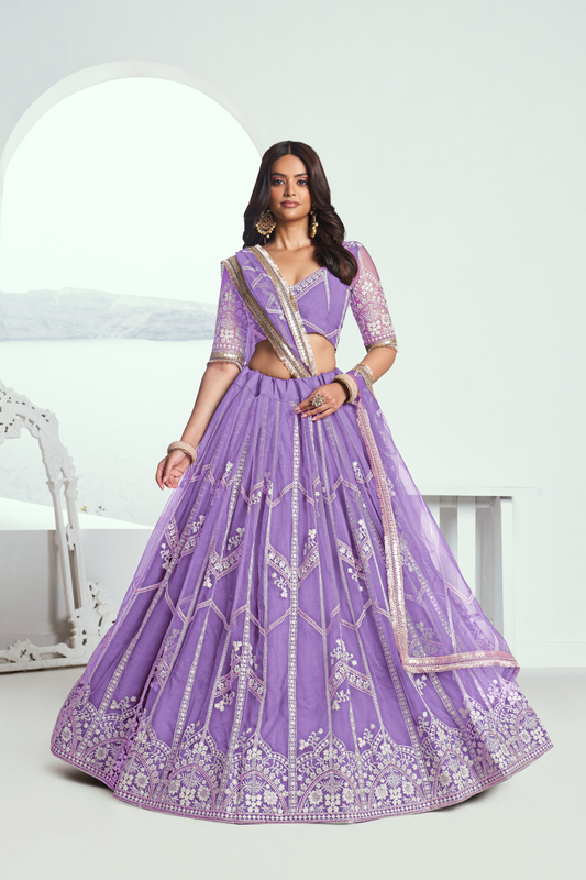 Graceful Net Lehenga Choli with Intricate Embroidery for Engagement Wear