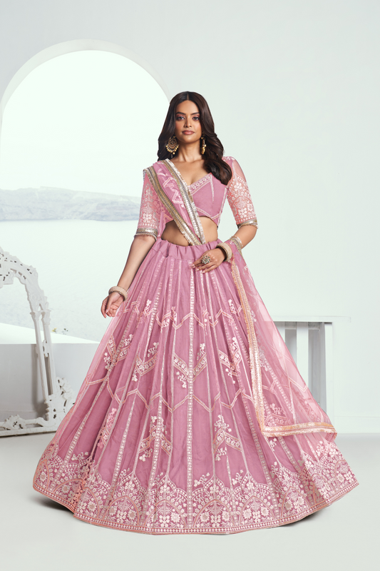 Graceful Net Lehenga Choli with Intricate Embroidery for Engagement Wear