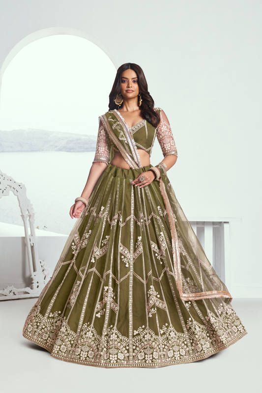 Graceful Net Lehenga Choli with Intricate Embroidery for Engagement Wear