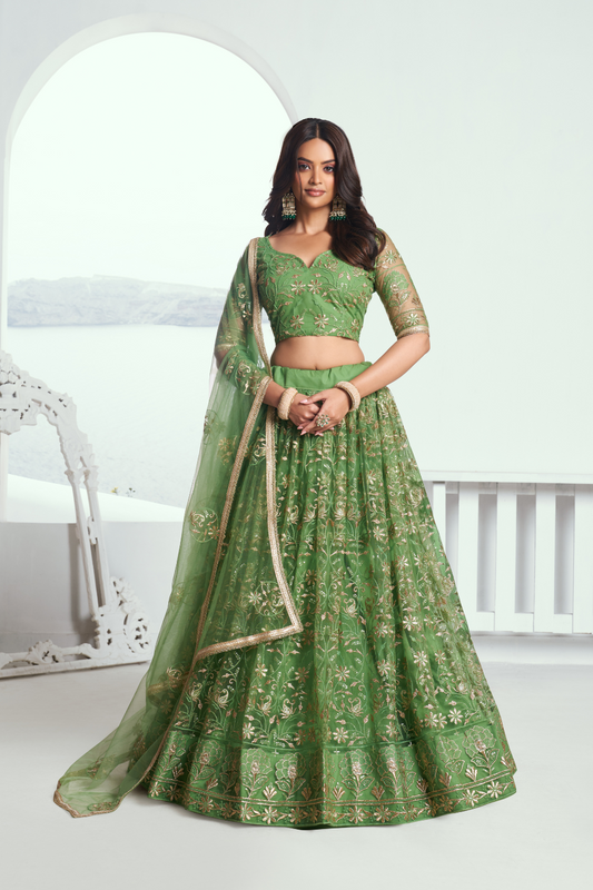 Graceful Net Lehenga Choli with Intricate Embroidery for Engagement Wear