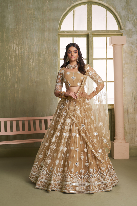 Stylish Wine Embroidered Net Lehenga Choli for Special Occasions