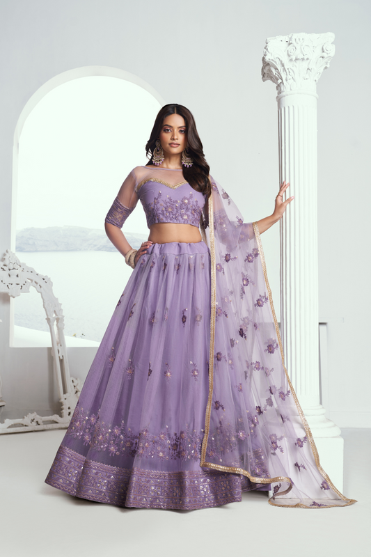 Graceful Net Lehenga Choli with Intricate Embroidery for Engagement Wear