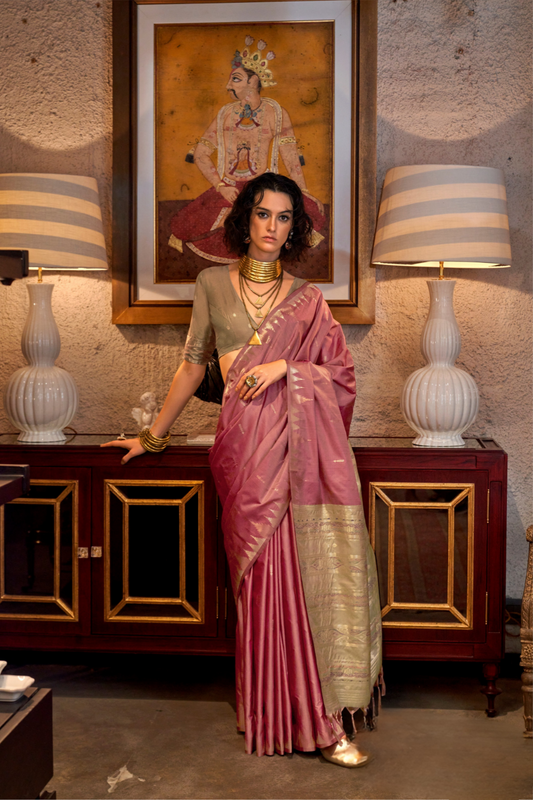 Tussar Silk Saree with Ikkat Pallu and Contrast Blouse