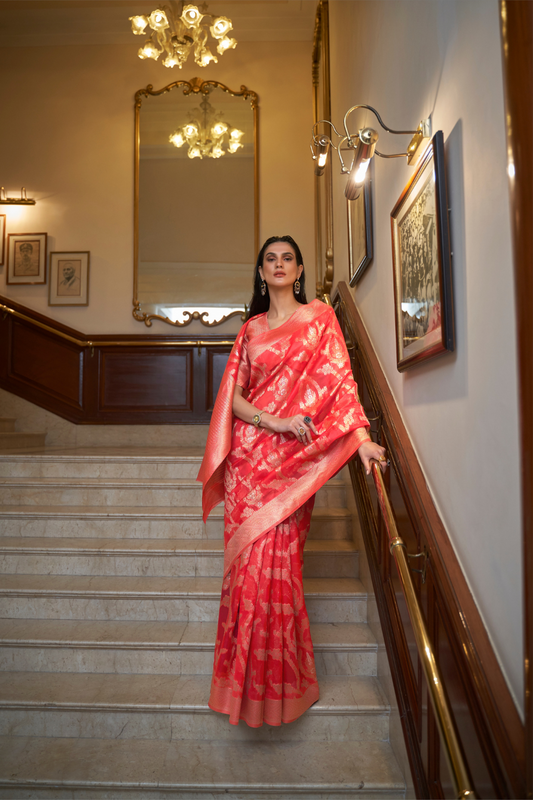 Organza Handloom Saree with Intricate Zari Weaving